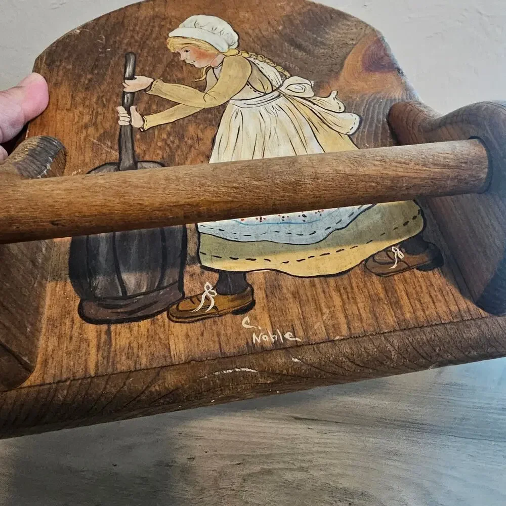 Vintage Hand Painted Wood Panel Holder Prairie Girl Rustic Cottage 70s Farmhouse
